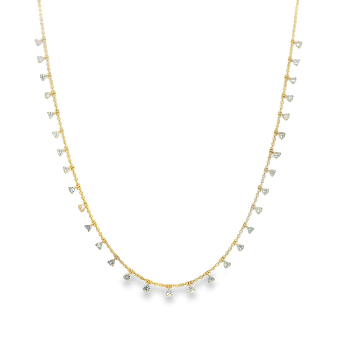 14K Yellow Gold Half Way Diamond Dangling Necklace - 18"