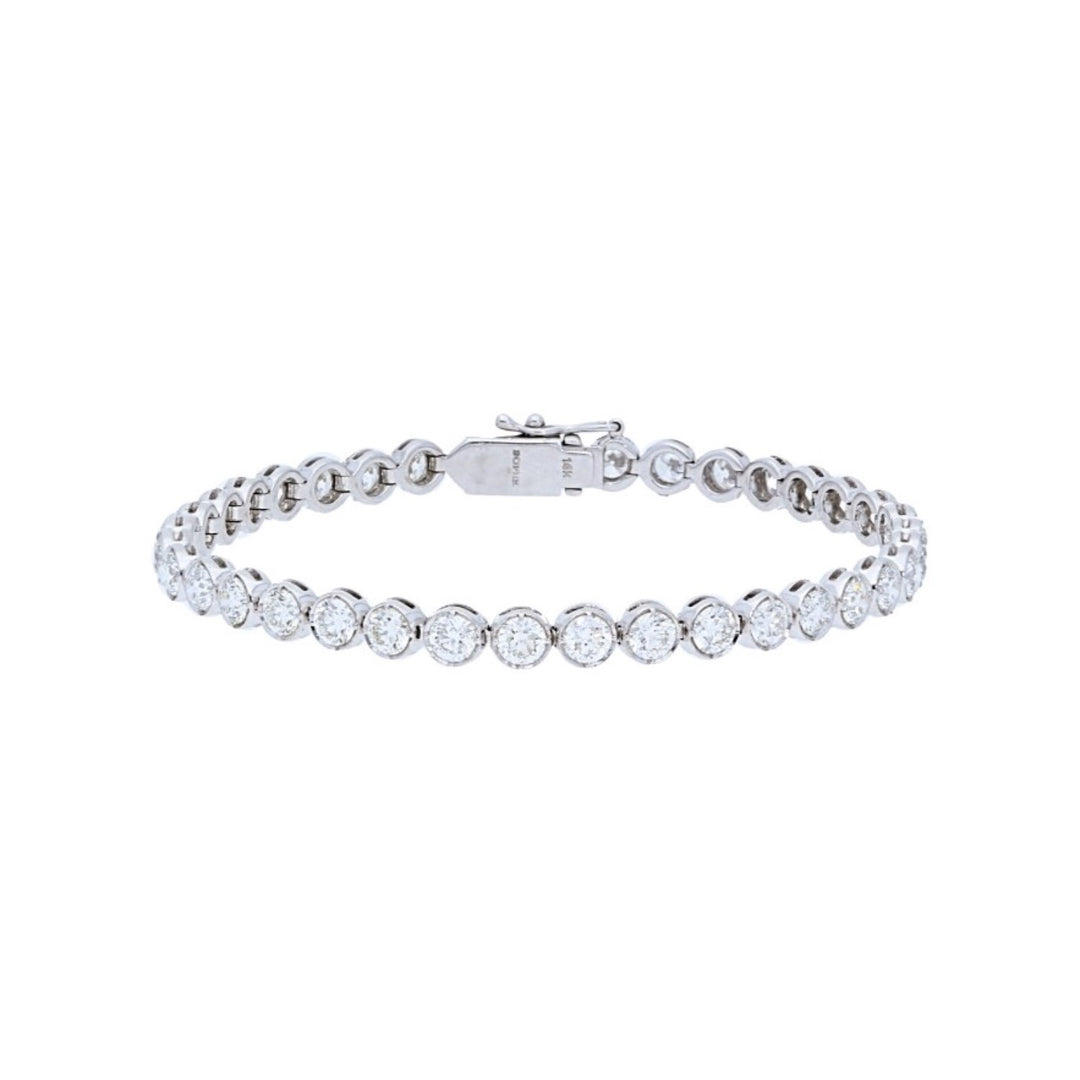 14K White Gold 6.85ct Bezel Diamond Tennis Bracelet