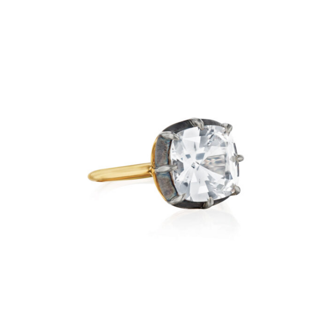 Signed Fred Leighton Cushion White Topaz Collet Solitaire Ring