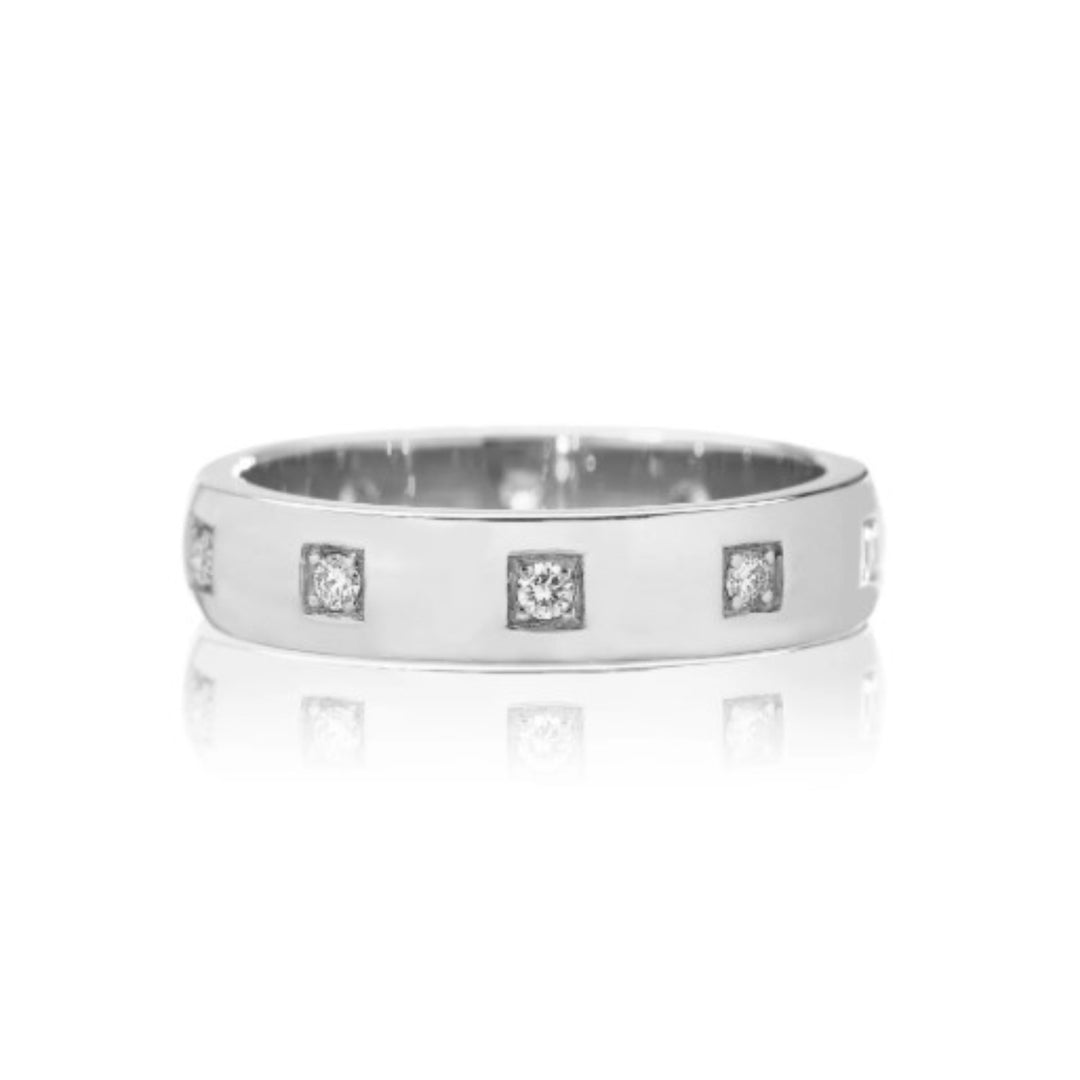 18K White Gold "Harper" Diamond Band With 10 Round Brilliant Diamonds - Size 6.5