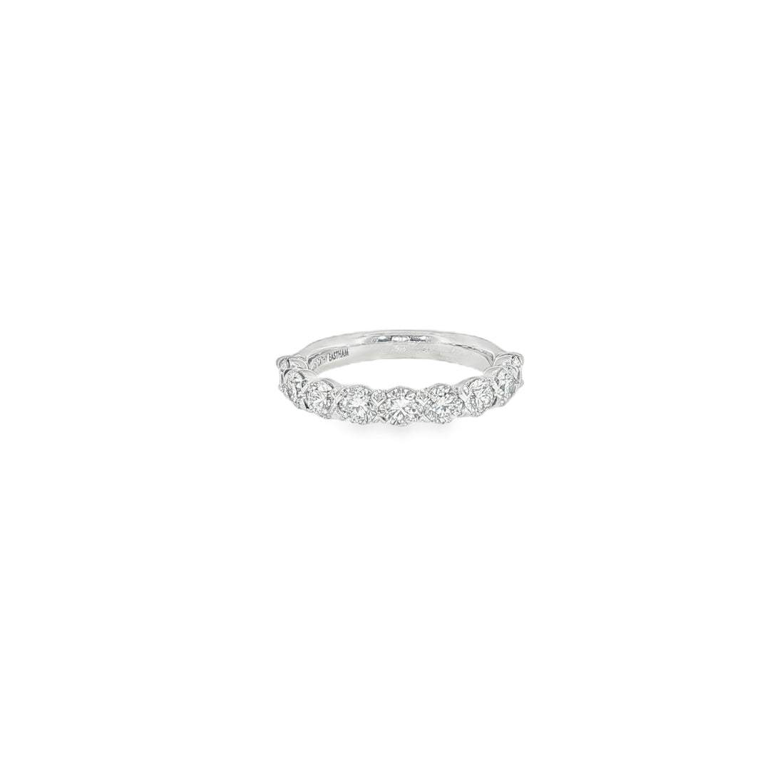 18K White Gold Silk Prong Half Round Eternity Band - Size 6
