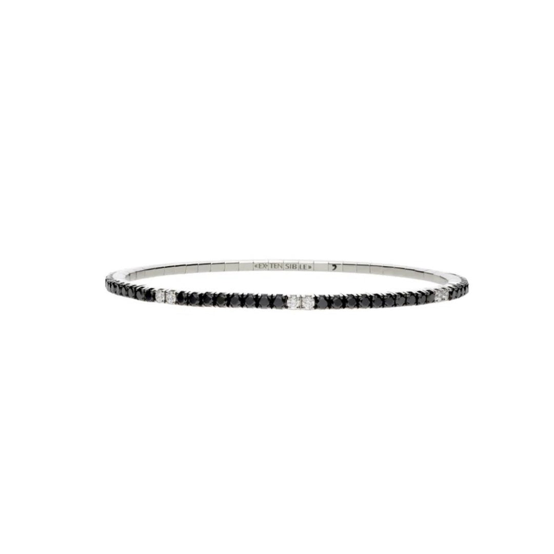 18K White Gold Stretch Bracelet With Black Diamonds