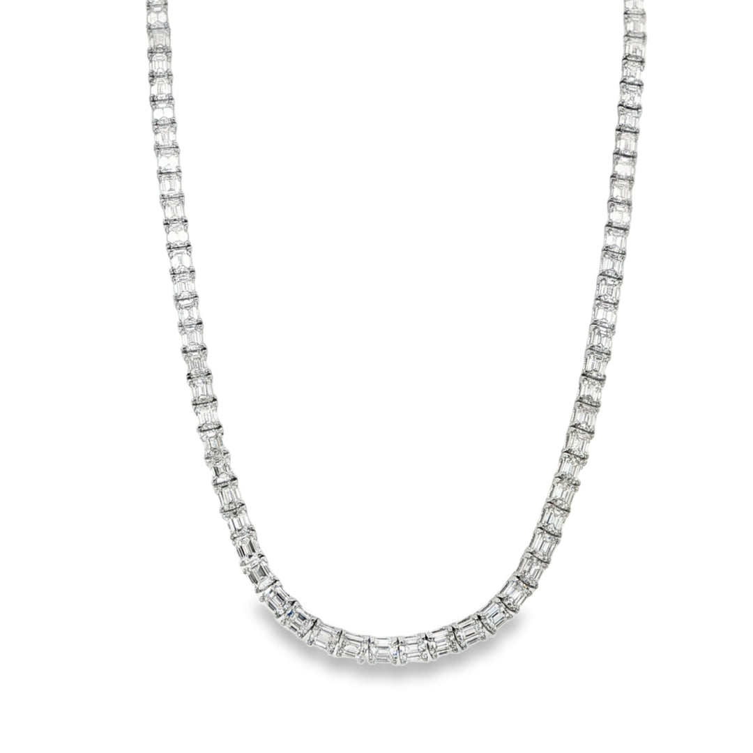 18K White Gold East West Emerald Cut Diamond Tennis Necklace Weighing 10.65cts - 16"
