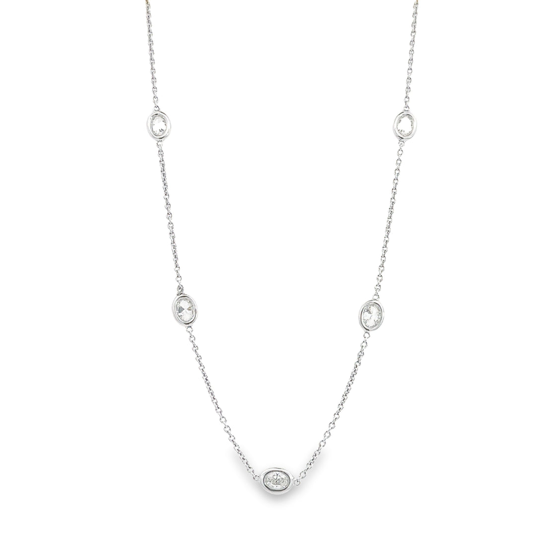 White Gold Diamond By The Yard Necklace With 9 Oval Diamonds