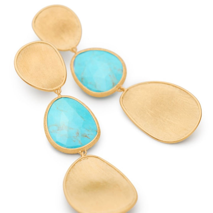 18K Yellow Gold Three-Drop Turquoise Earrings