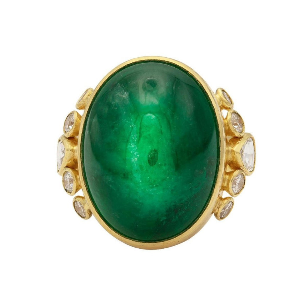 Oval Cabochon Emerald Ring