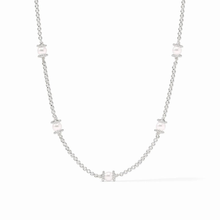 Pearl Hydra Delicate Station Necklace In Silver