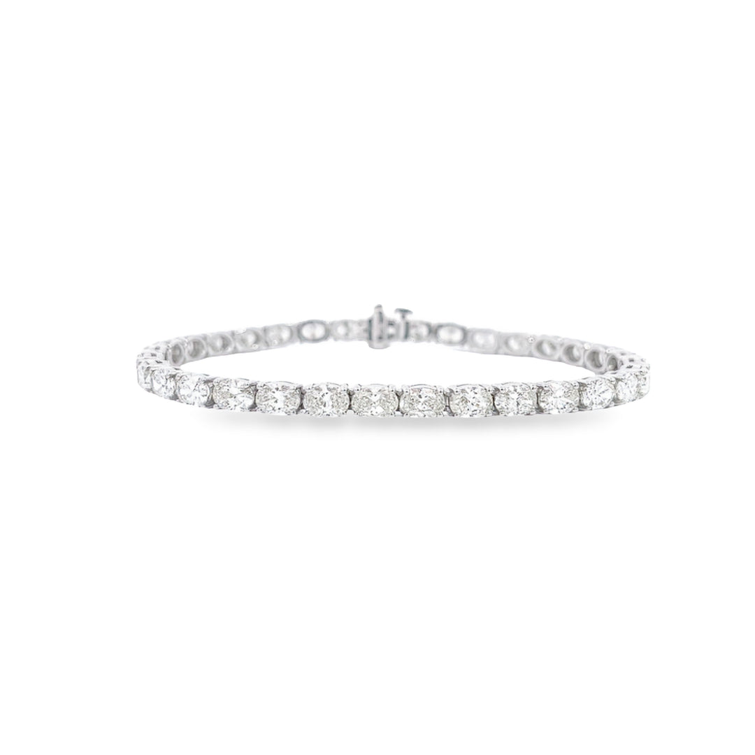 18K White Gold East West Oval Diamond Tennis Bracelet Weighing 10.11cts