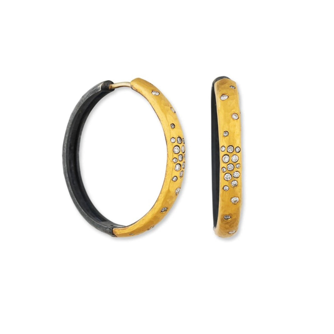 24K Yellow Gold And Oxidized Silver Reversible "Diana" Hoops