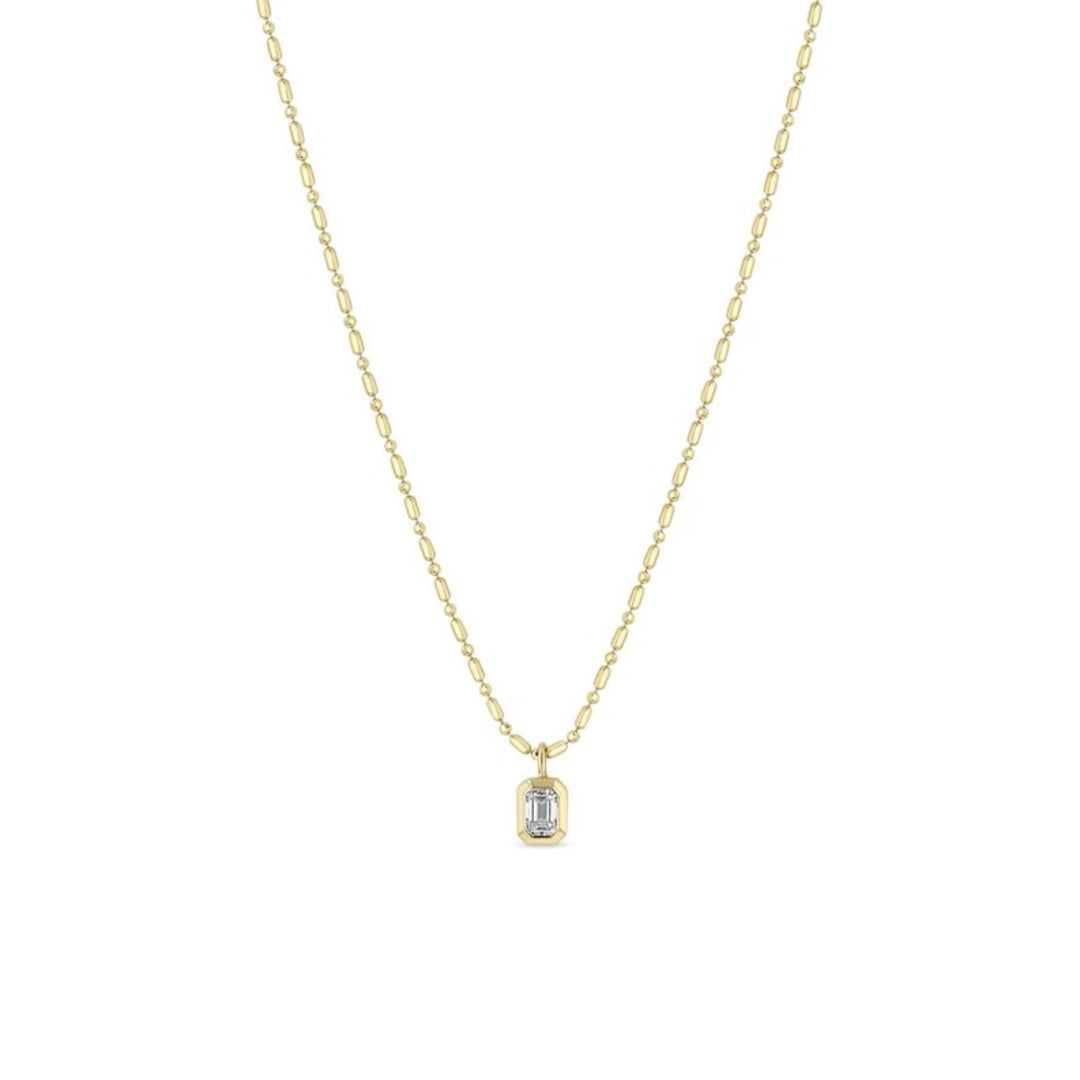 14K Yellow Gold Emerald Cut Diamond Pendant Necklace - 18"