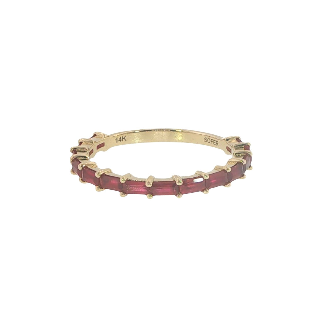14K Yellow Gold Baguette Ruby Band - Size 6.5