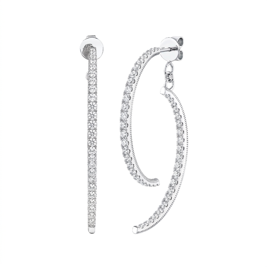 Silver Half Moon Earrings With White Topaz