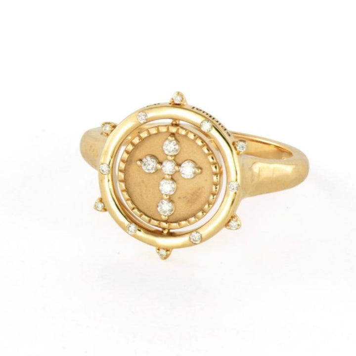 Gold Cross And Archangel Michael Double Sided Flip Ring - Size 6.5