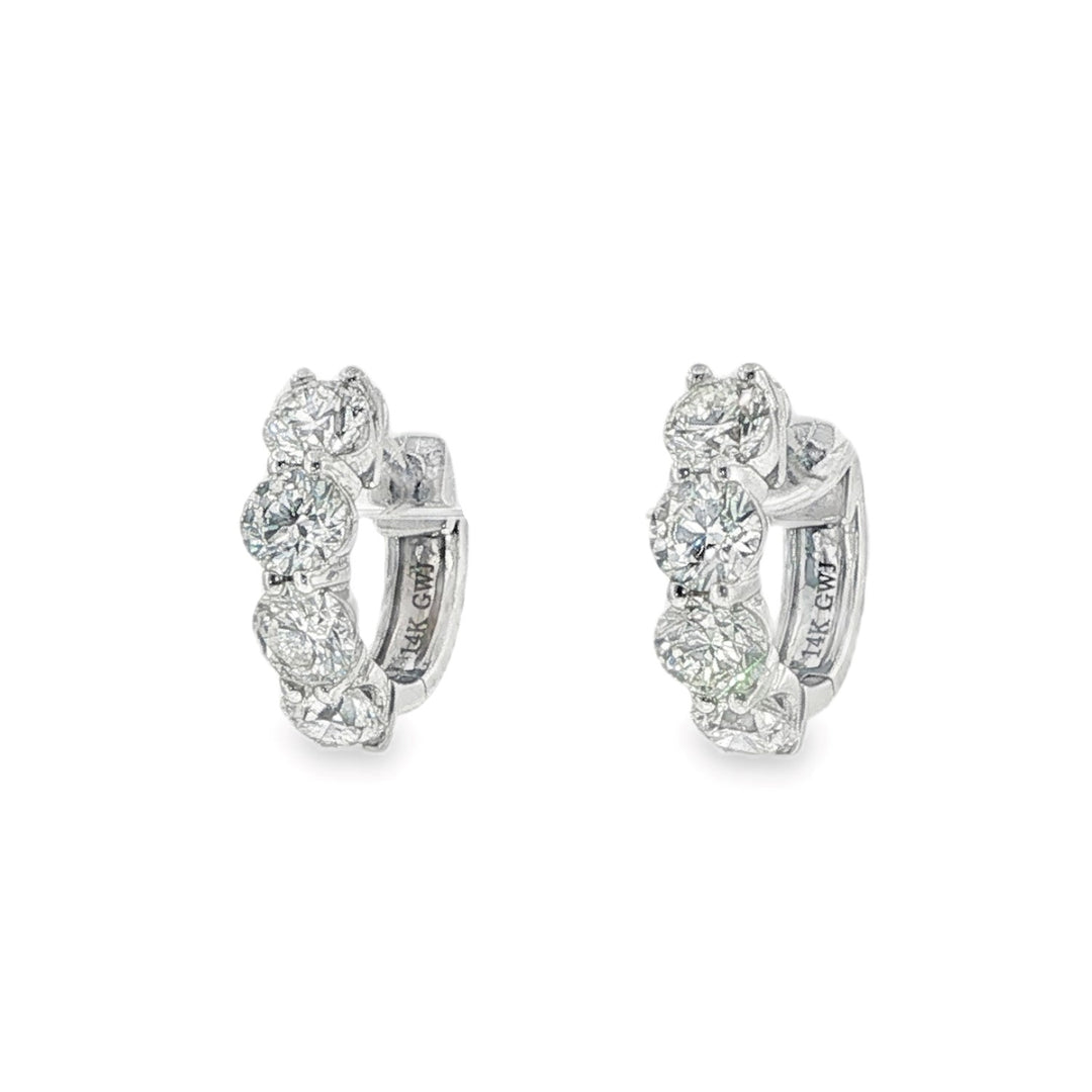 White Gold and Round Diamond Huggies Weighing 2.44cts