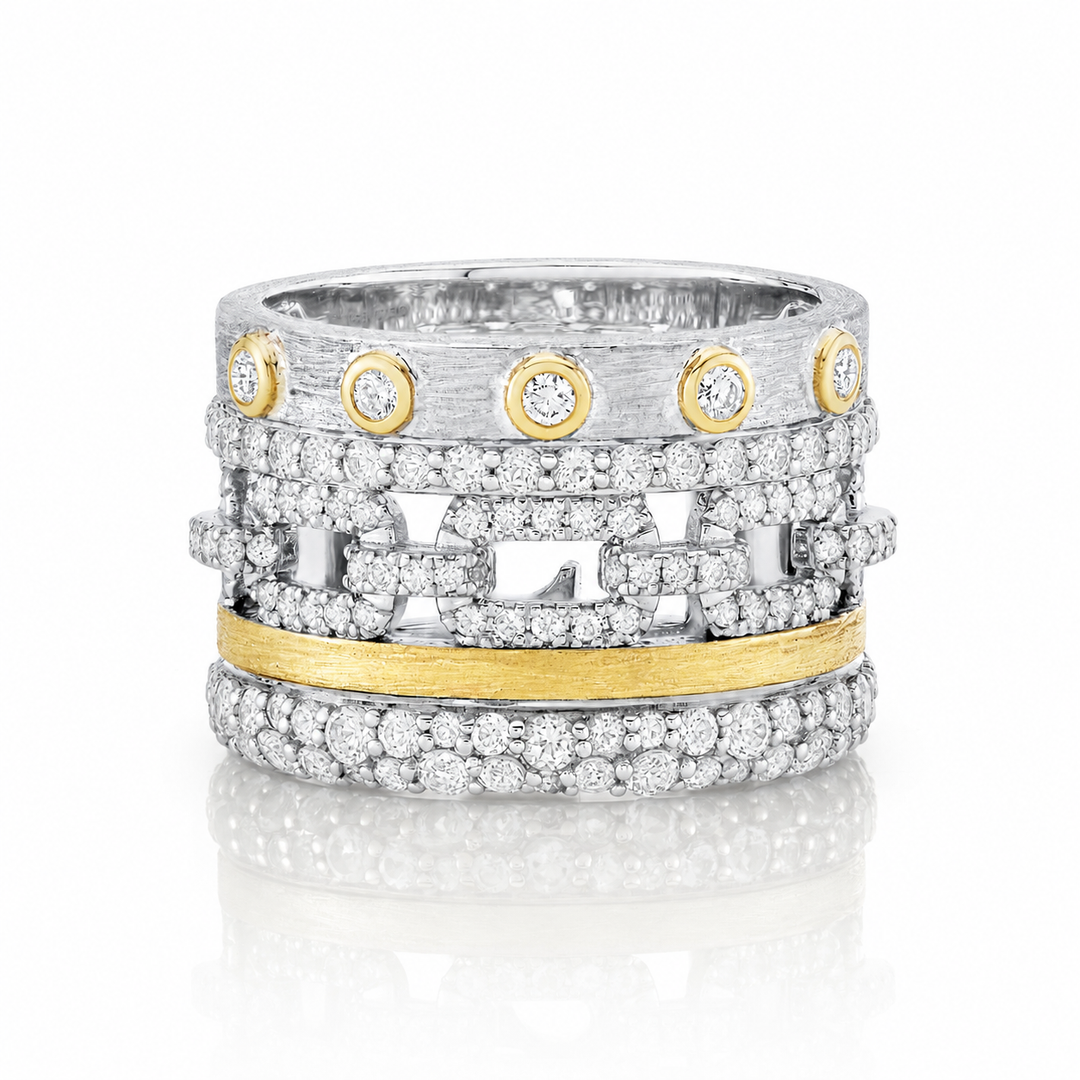 Sterling Silver Stack Band With White Topaz And Diamond Accents - Size 7