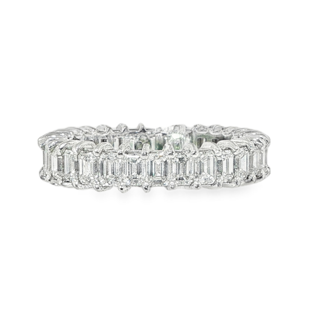 14K White Gold Emerald Cut Diamond Eternity Band - Size 6.5