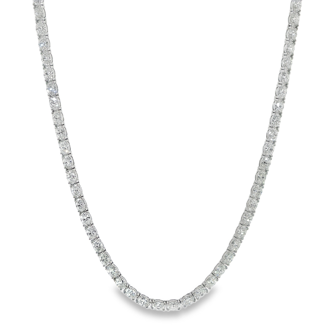 Platinum Oval Diamond Tennis Necklace Set East-West Weighing 17.73cts - 17"