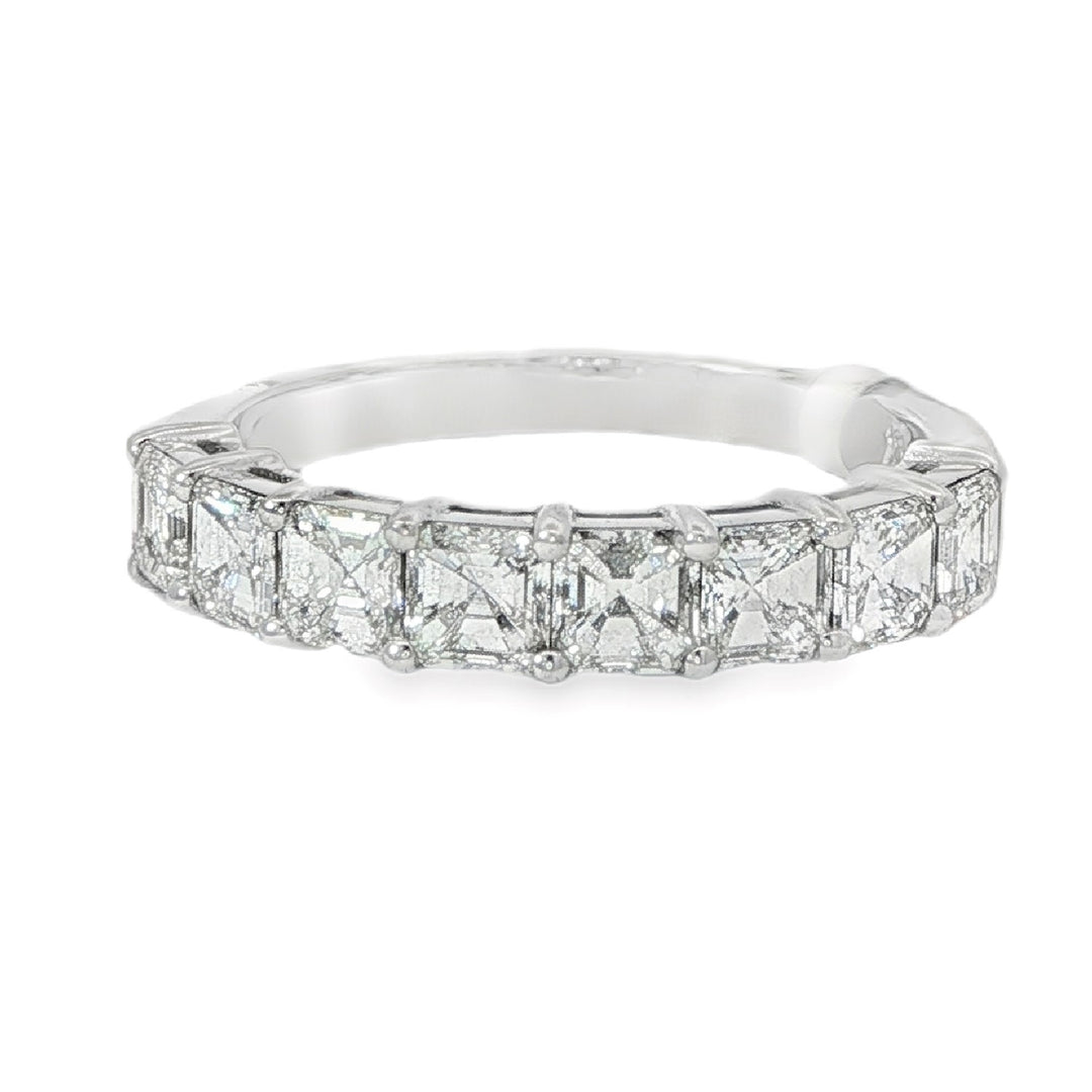 18K White Gold Diamond Band With 8 Asscher Cut Diamonds Weighing 1.50cts - Size 6.25