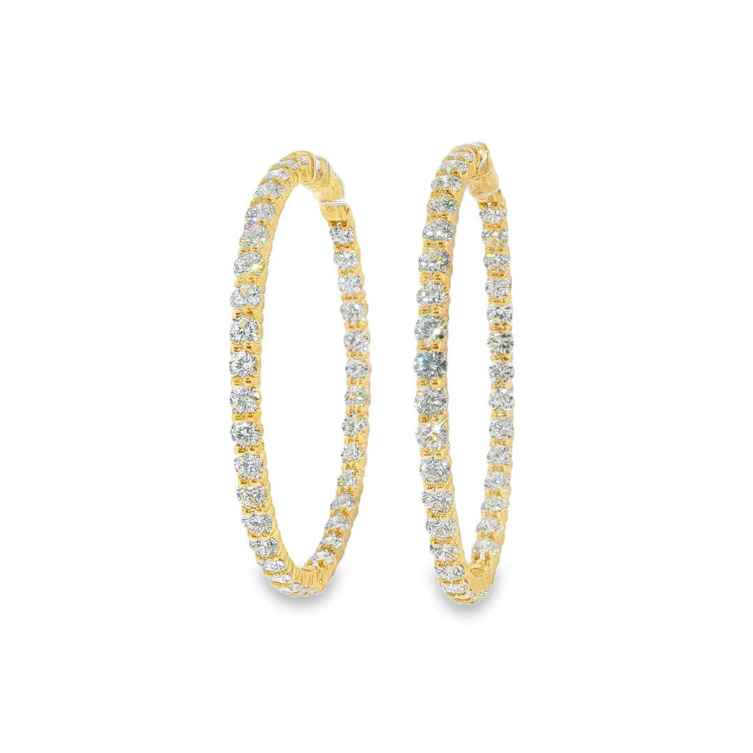 14K Yellow Gold And Diamond Inside Out Hoop Earrings Weighing 6.77cts