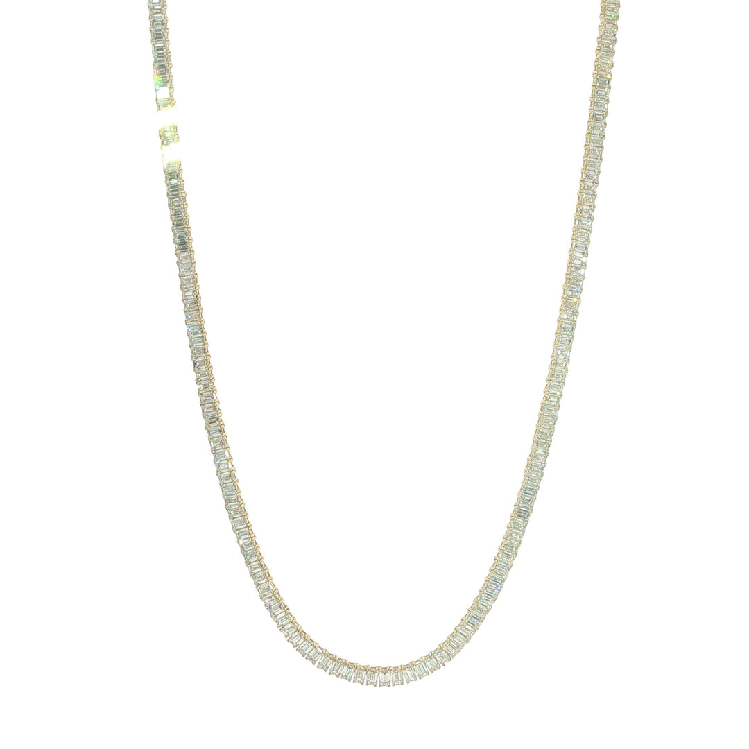 14K Yellow Gold Emerald Cut Diamond Tennis Necklace Weighing 17.53cts