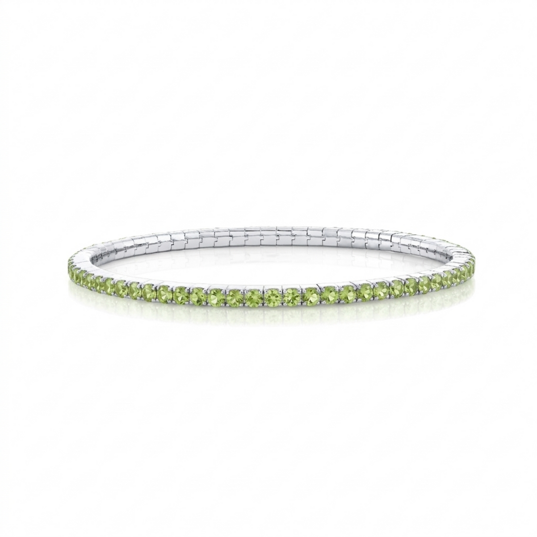 Sterling Silver Stretch Bracelet With Peridot - 6.5"