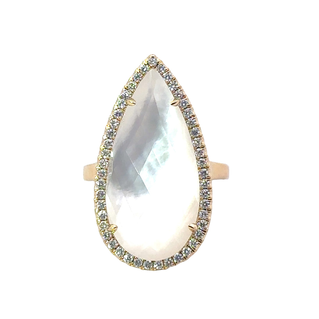 Quartz Over Mother of Pearl With Diamond Halo Ring