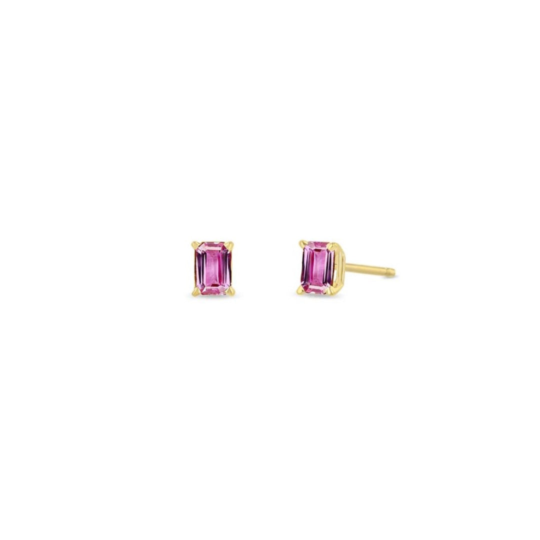 14k Emerald Cut Pink Sapphire Studs