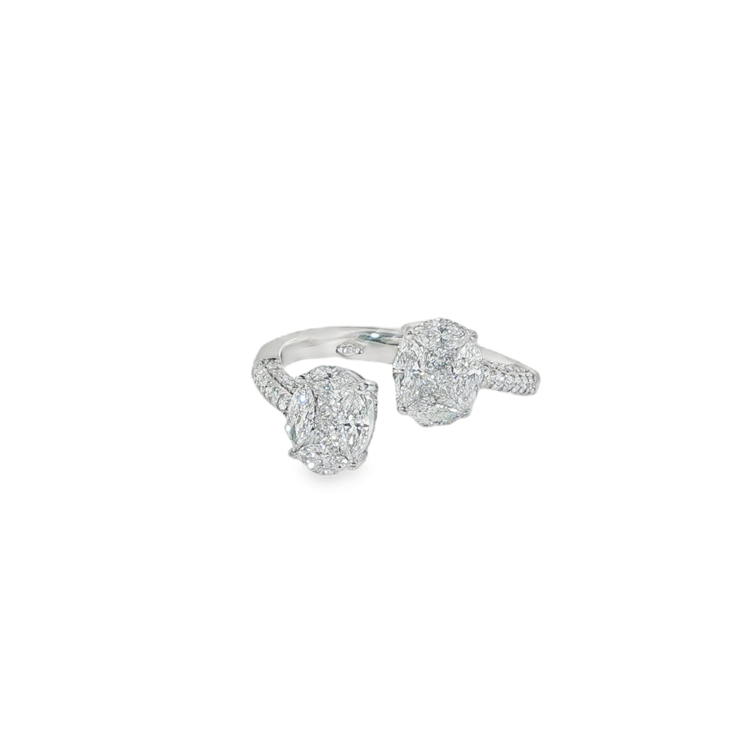 18K White Gold And Diamond Open Ring With Fancy Shaped Diamonds And Pave Diamonds - Size 6.75