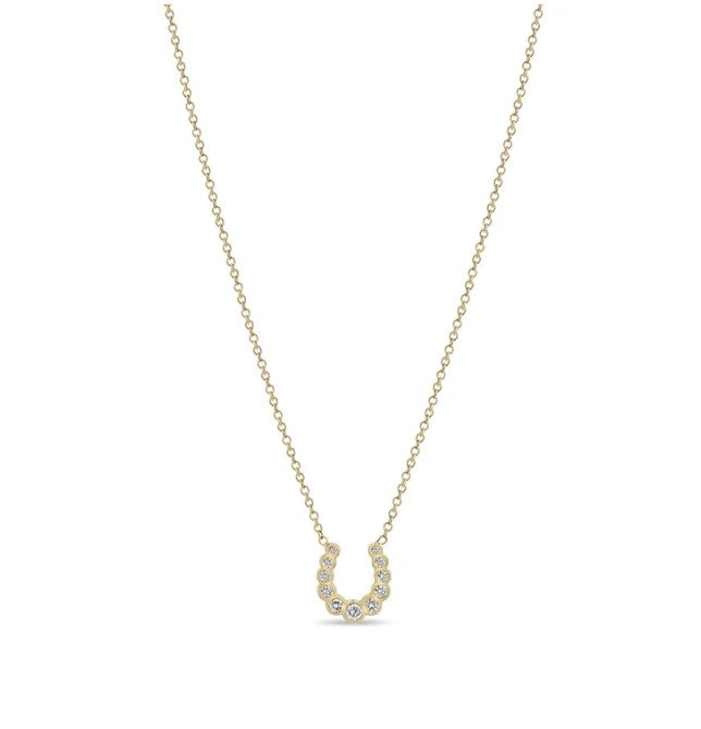 14K Yellow Gold Small Graduated Bezel Horseshoe Diamond Necklace - 18"