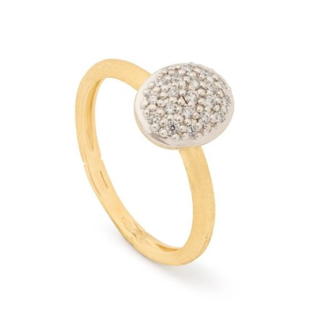 18K Yellow Gold Ring With Domed Oval Pavé Diamond Center - Size 7