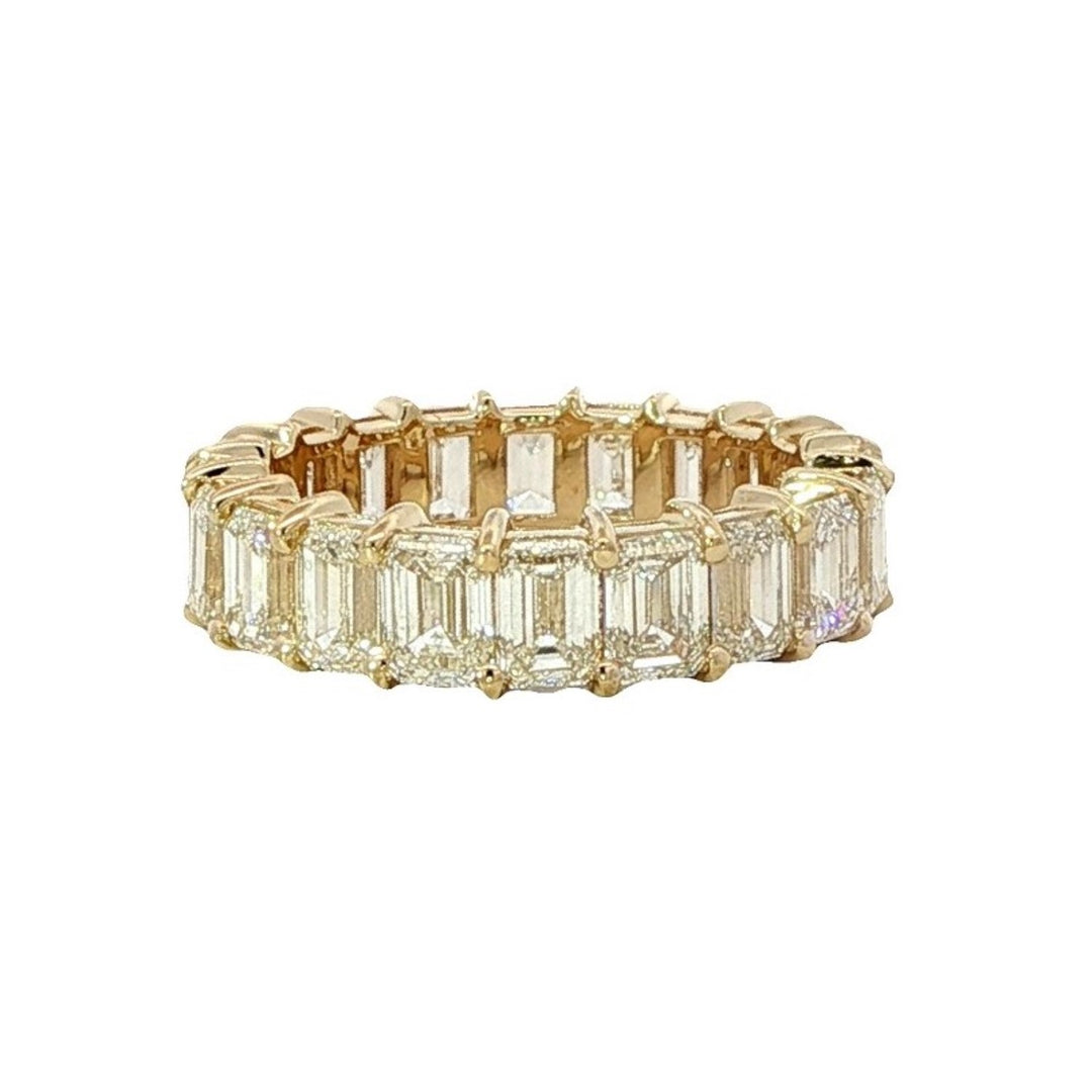 Yellow Gold Eternity Band With Emerald Cut Diamonds Weighing 6.38cts - Size 6.5