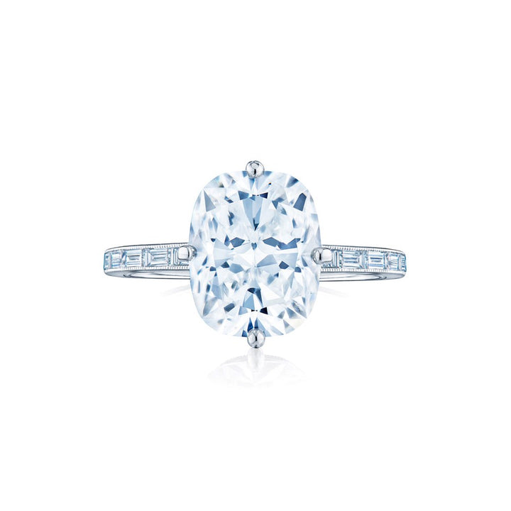 Platinum Compass Set 2.04ct Cushion Diamond and Baguette Band