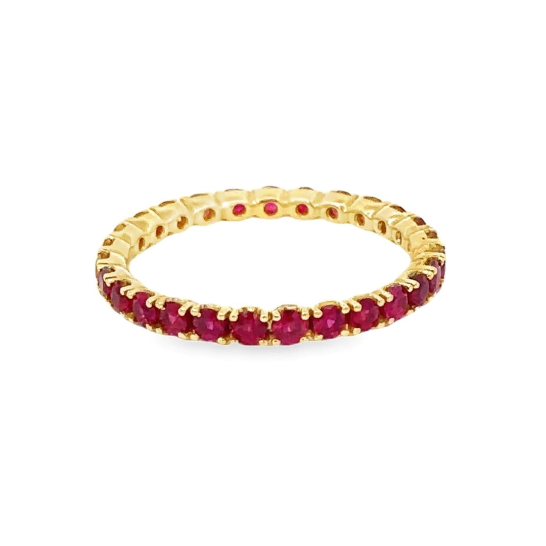 18K Yellow Gold Ruby Eternity Stack Ring - Size 6.5