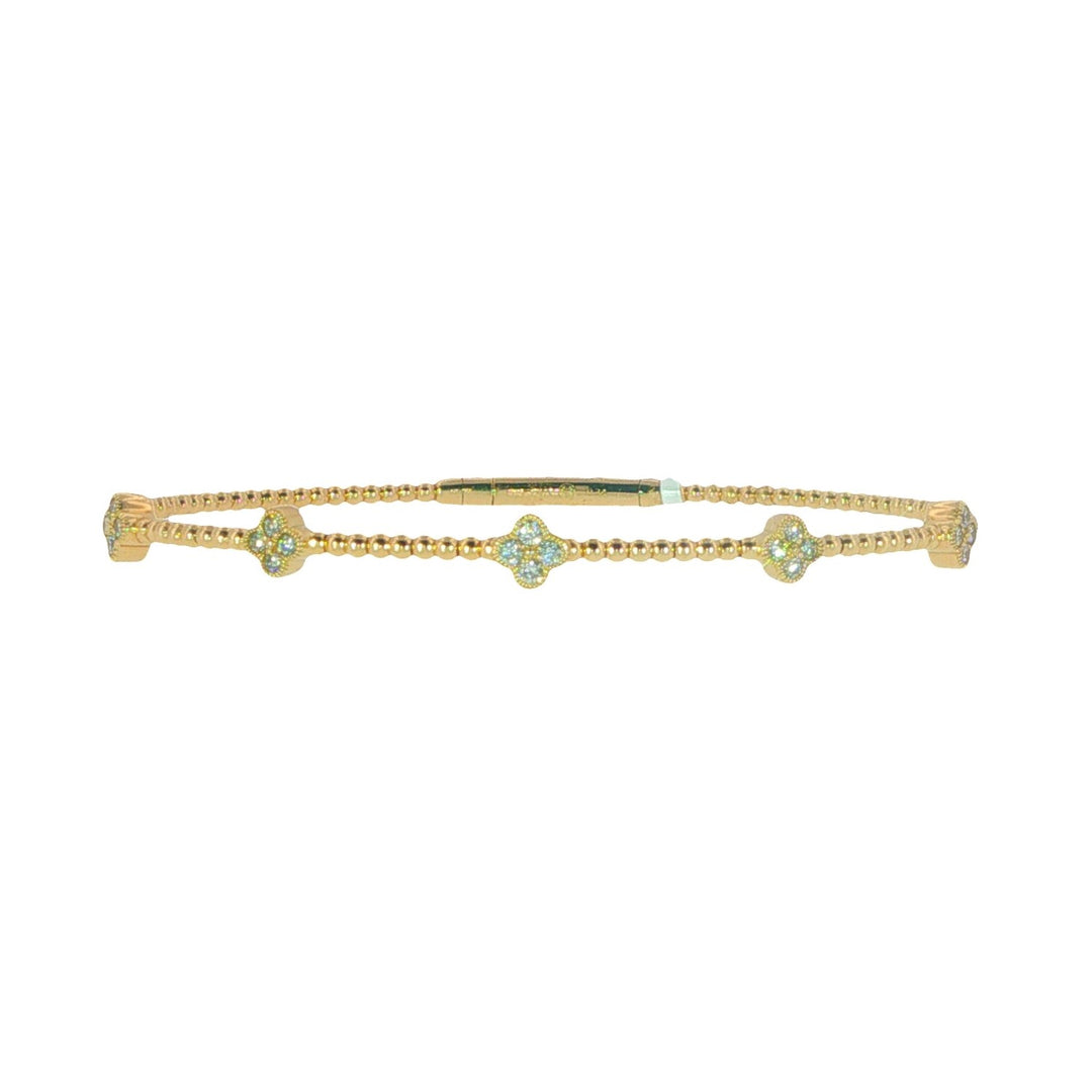 Yellow Gold Flexible Bead Bracelet With Diamond Floral Cluster Stations