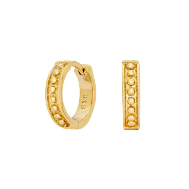 Yellow Gold Channel Beaded Huggies