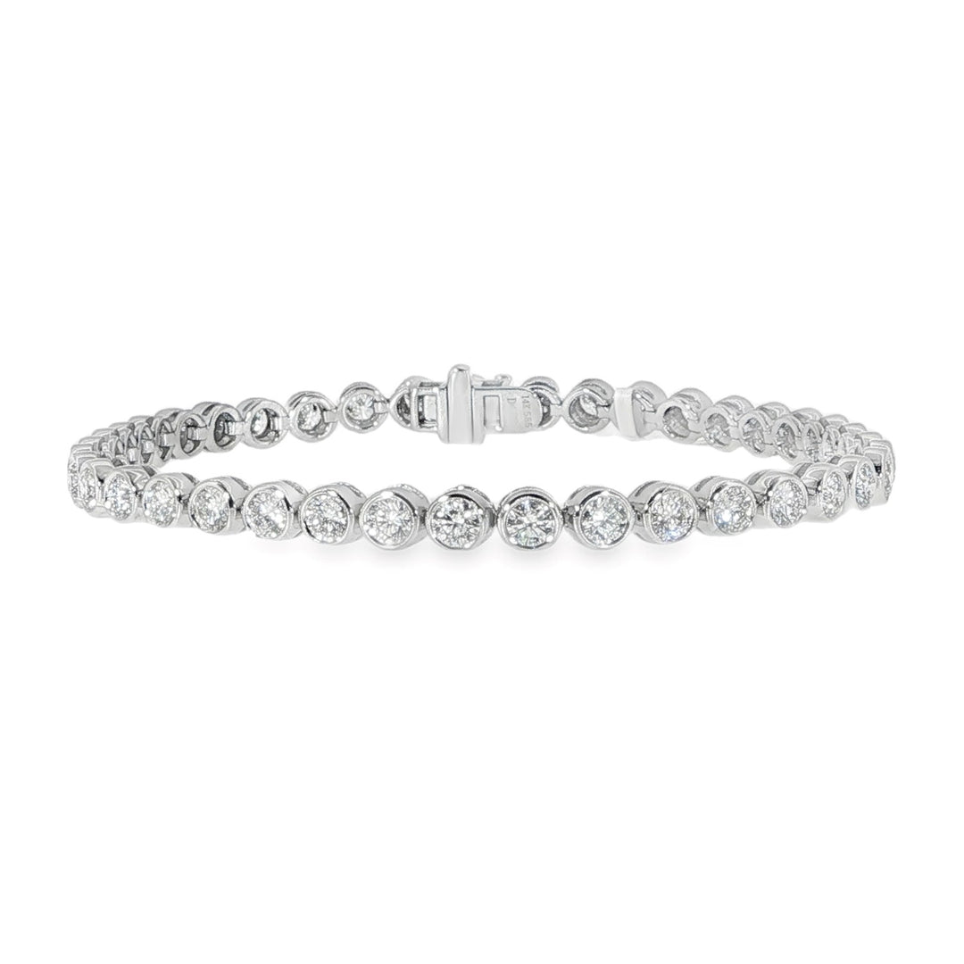 14K White Gold Full Bezel Set Diamond Tennis Bracelet Weighing 4.80cts