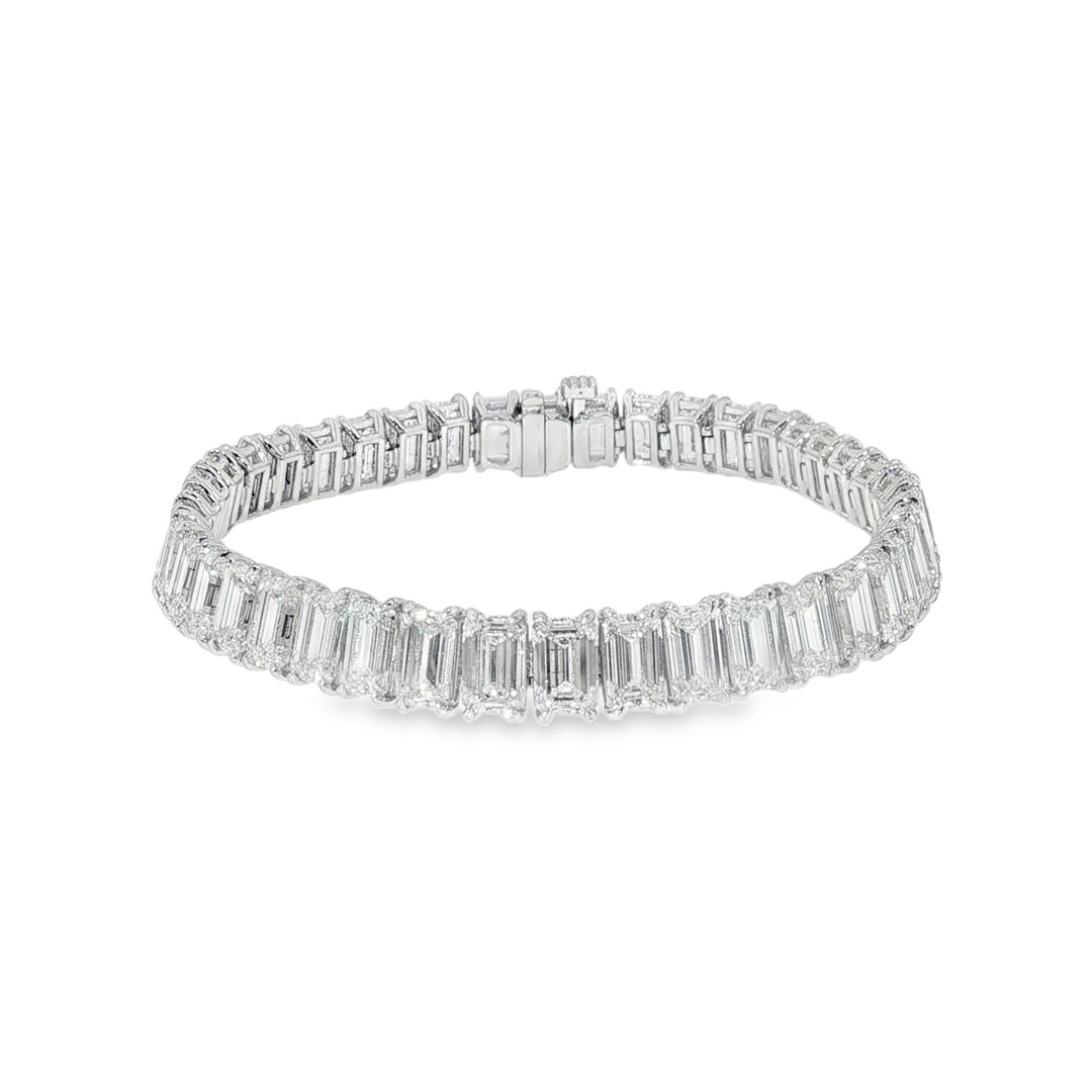 Platinum Emerald Cut Diamond Tennis Bracelet Weighing 23.18cts - 6.75"