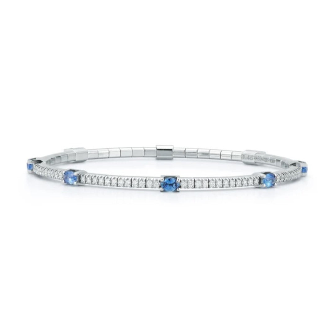 White Gold Blue Sapphire and Diamond Stretch Tennis Bracelet