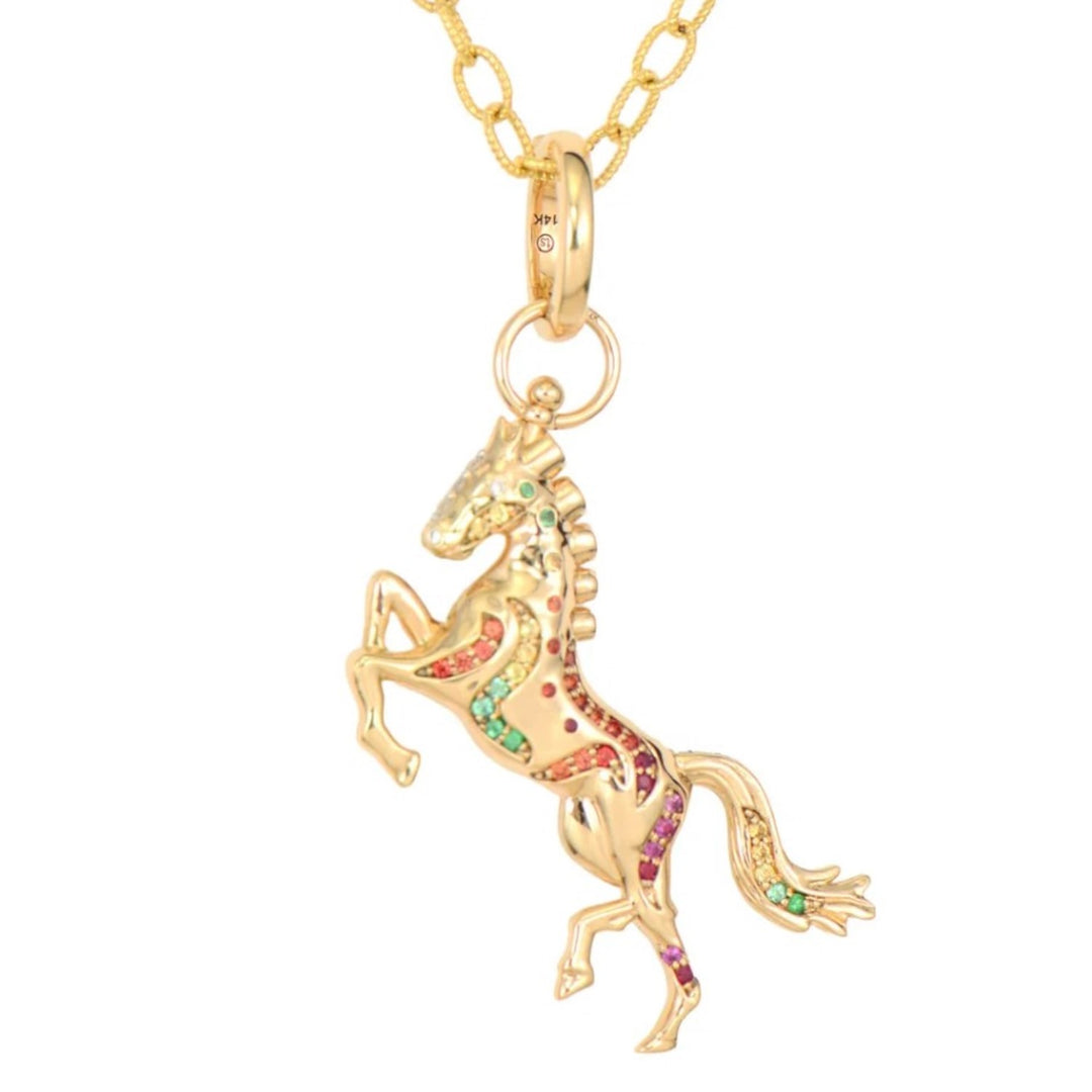 14K Yellow Gold Double Sided Fire Horse Pendant