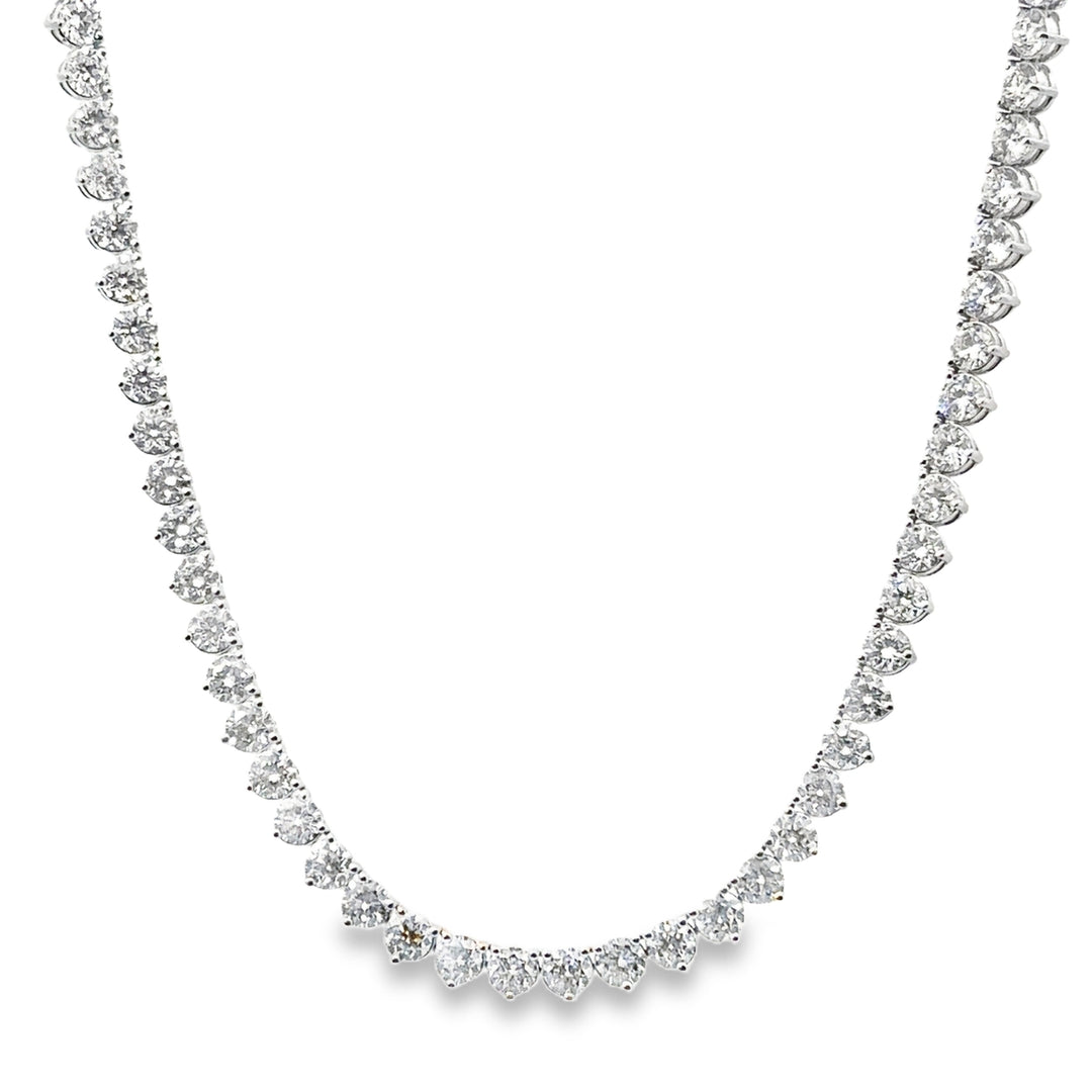 18K White Gold 3 Prong Diamond Tennis Necklace Weighing 20.41cts - 16"