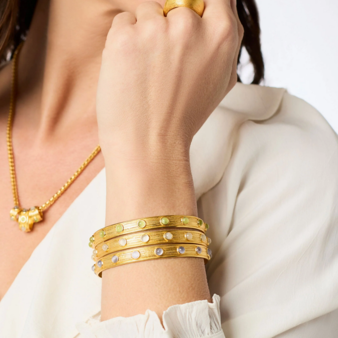 Cobblestone Stone Bangle With Ivory Cat's Eye - 8"
