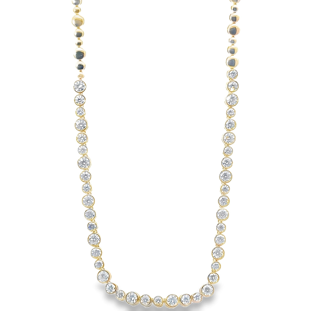 14K Yellow Gold Half Way Bubble Bezel Set Diamond Tennis Necklace Weighing 6.61cts - 16"