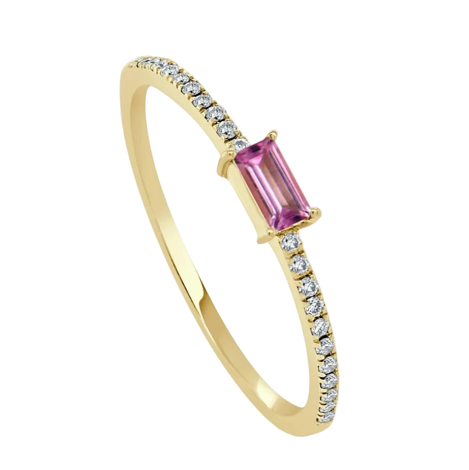 Pink Tourmaline and Diamond Birthstone Ring