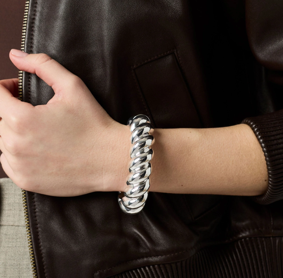Silver Ravello Statement Hinge Bangle - 9.5"
