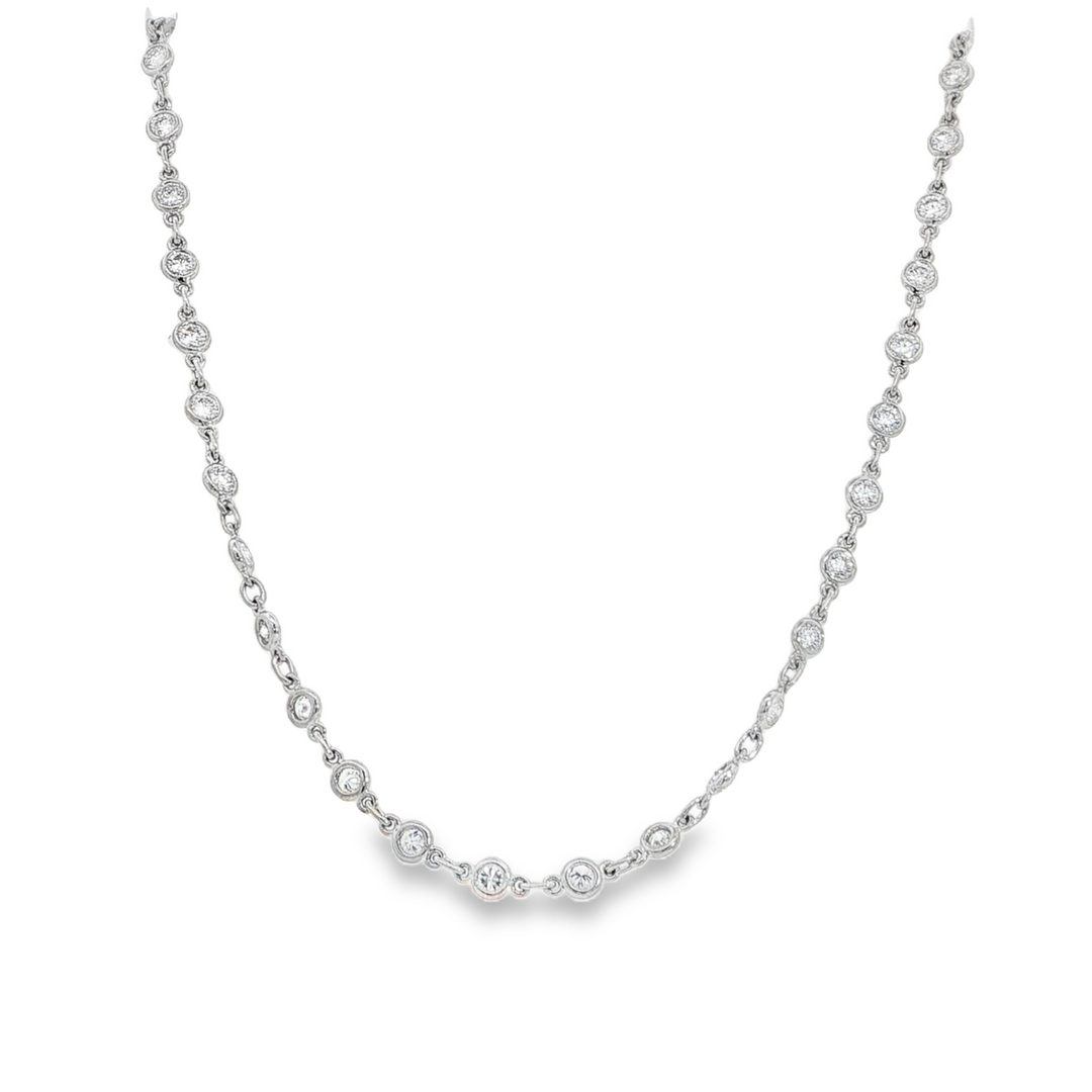 18K White Gold Diamond Station Necklace - 16"