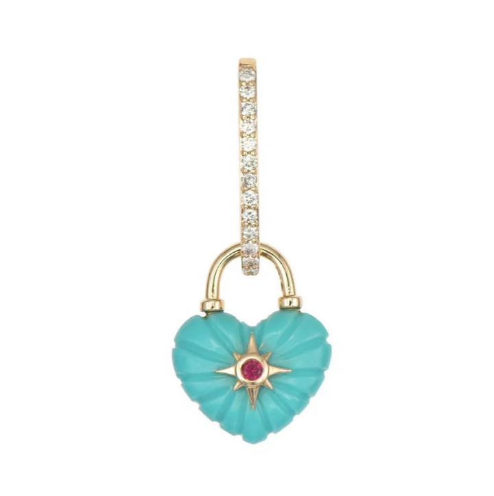 Carved Turquoise Double Sided Heart Charm - Single