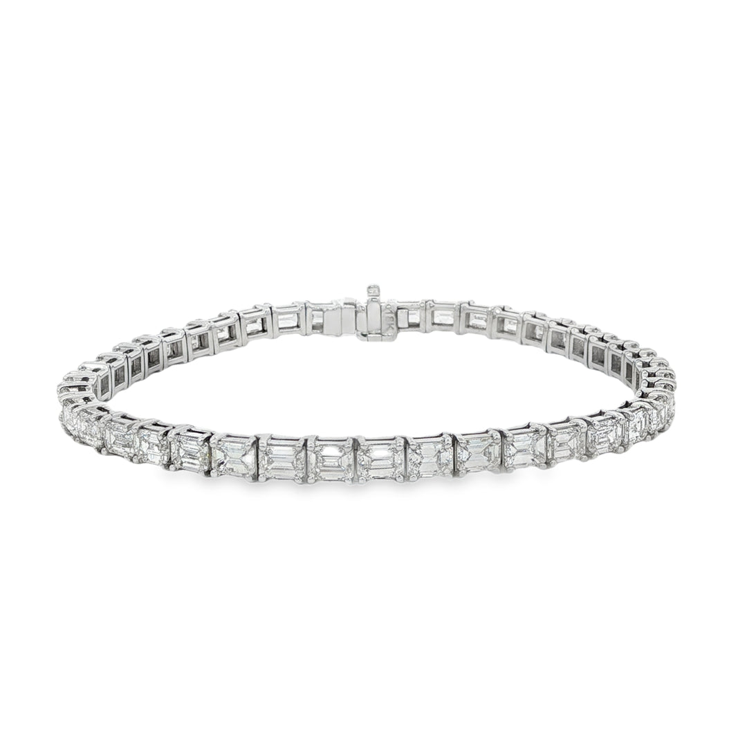 18K White Gold East West Emerald Cut Diamond Tennis Bracelet Weighing 10cts