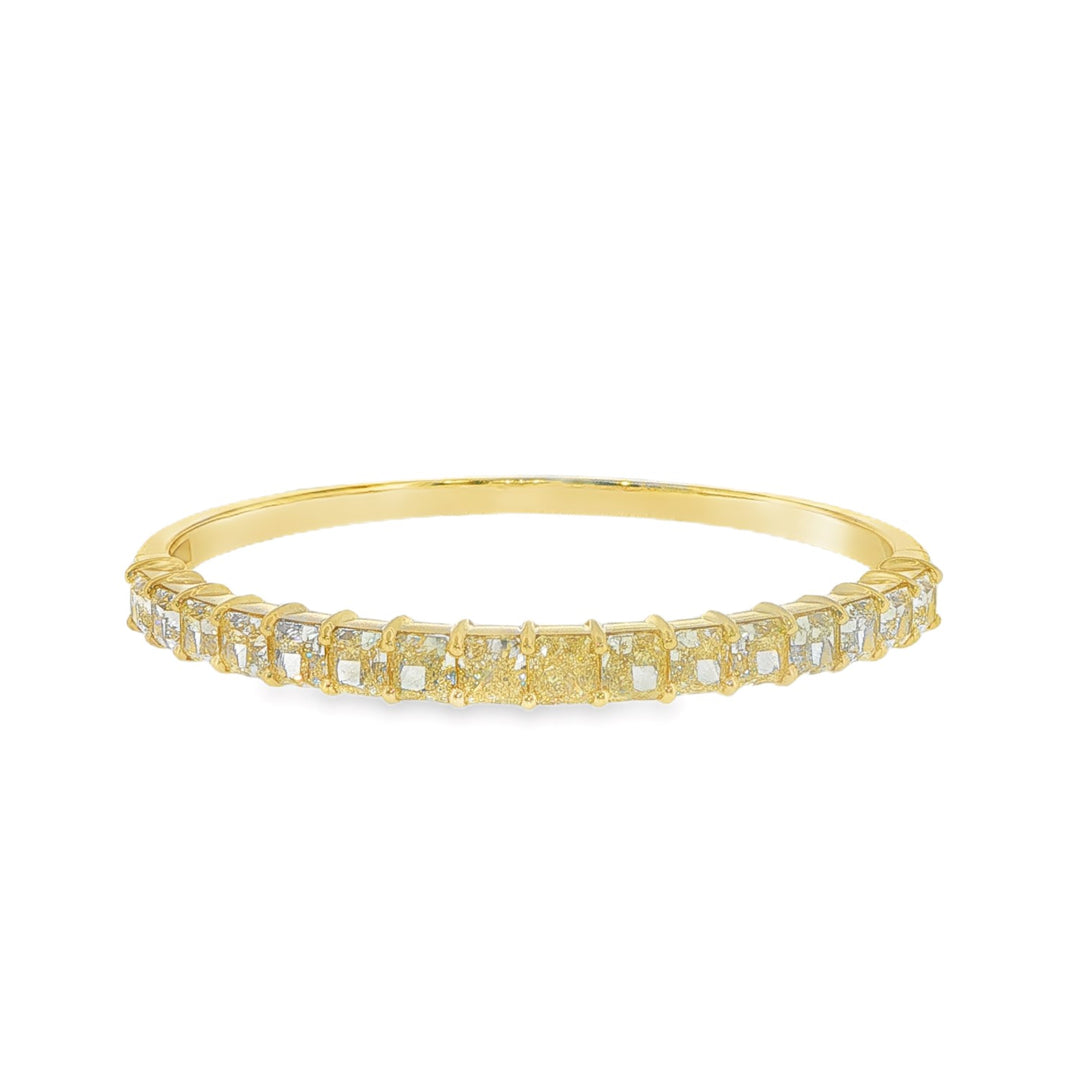 18K Yellow Gold Hinge Bangle With Fancy Yellow Radiant Cut Diamonds
