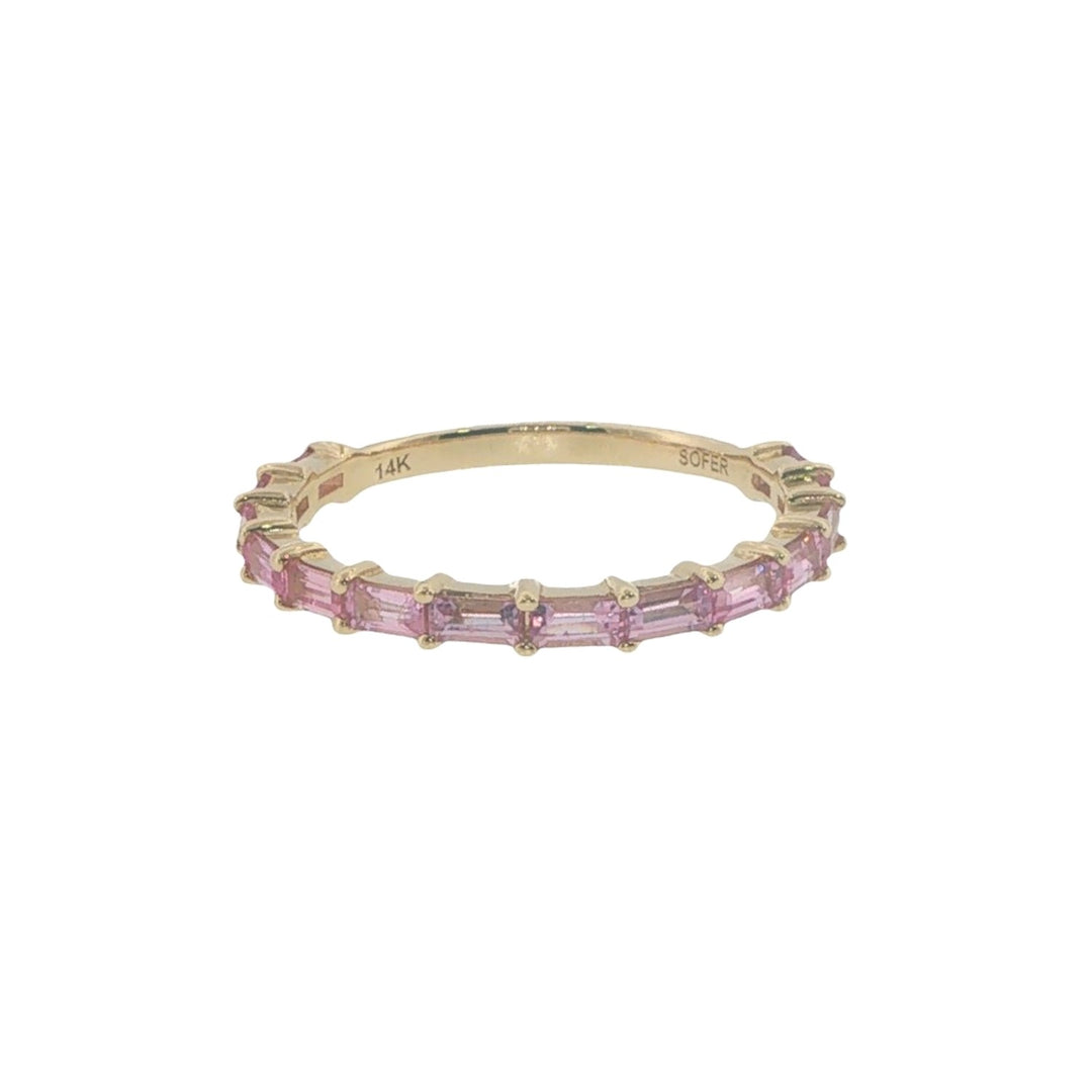 14K Yellow Gold Pink Sapphire Baguette Band - Size 6.5