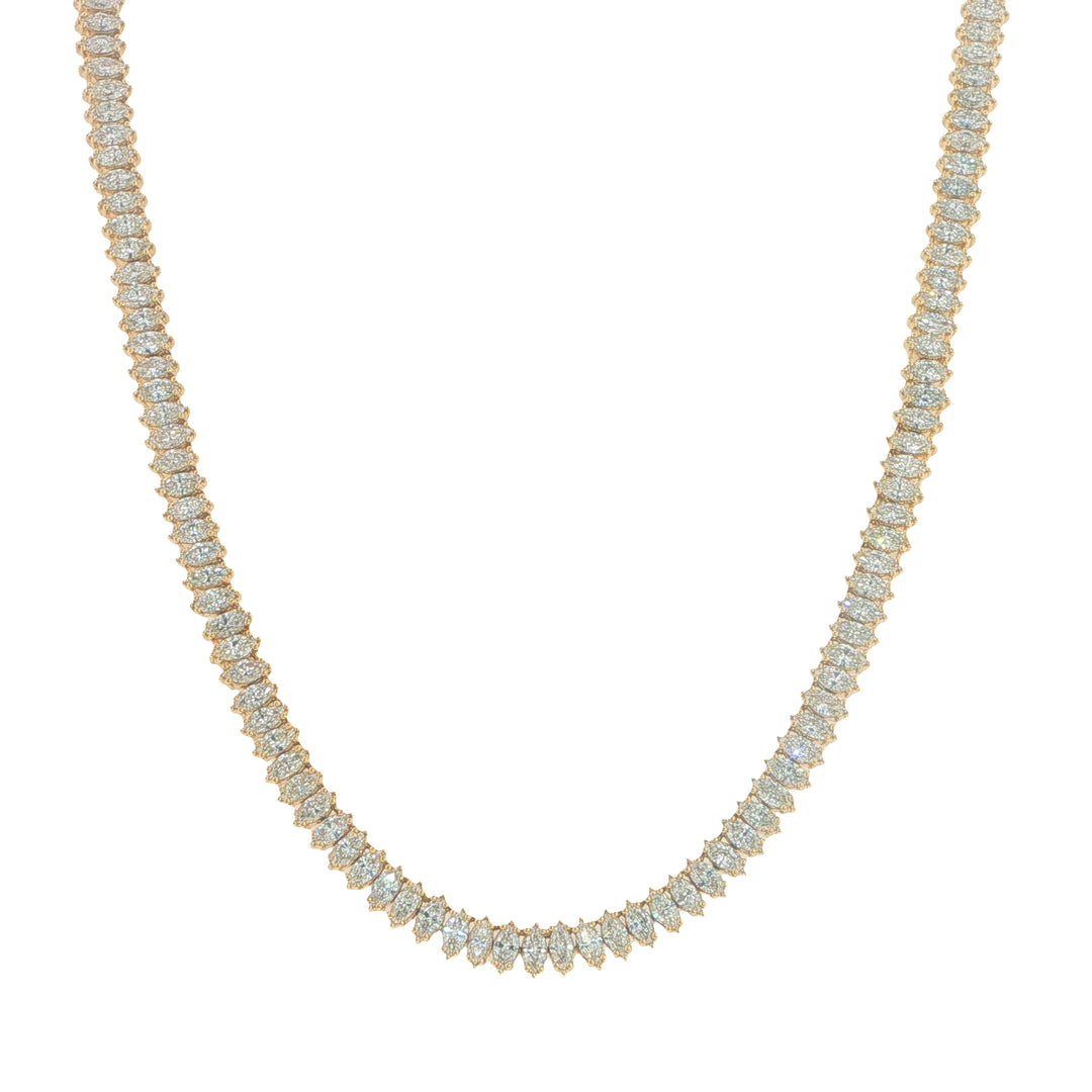 14K Yellow Gold Marquise Cut Diamond Tennis Necklace Weighing 13.14cts - 16"